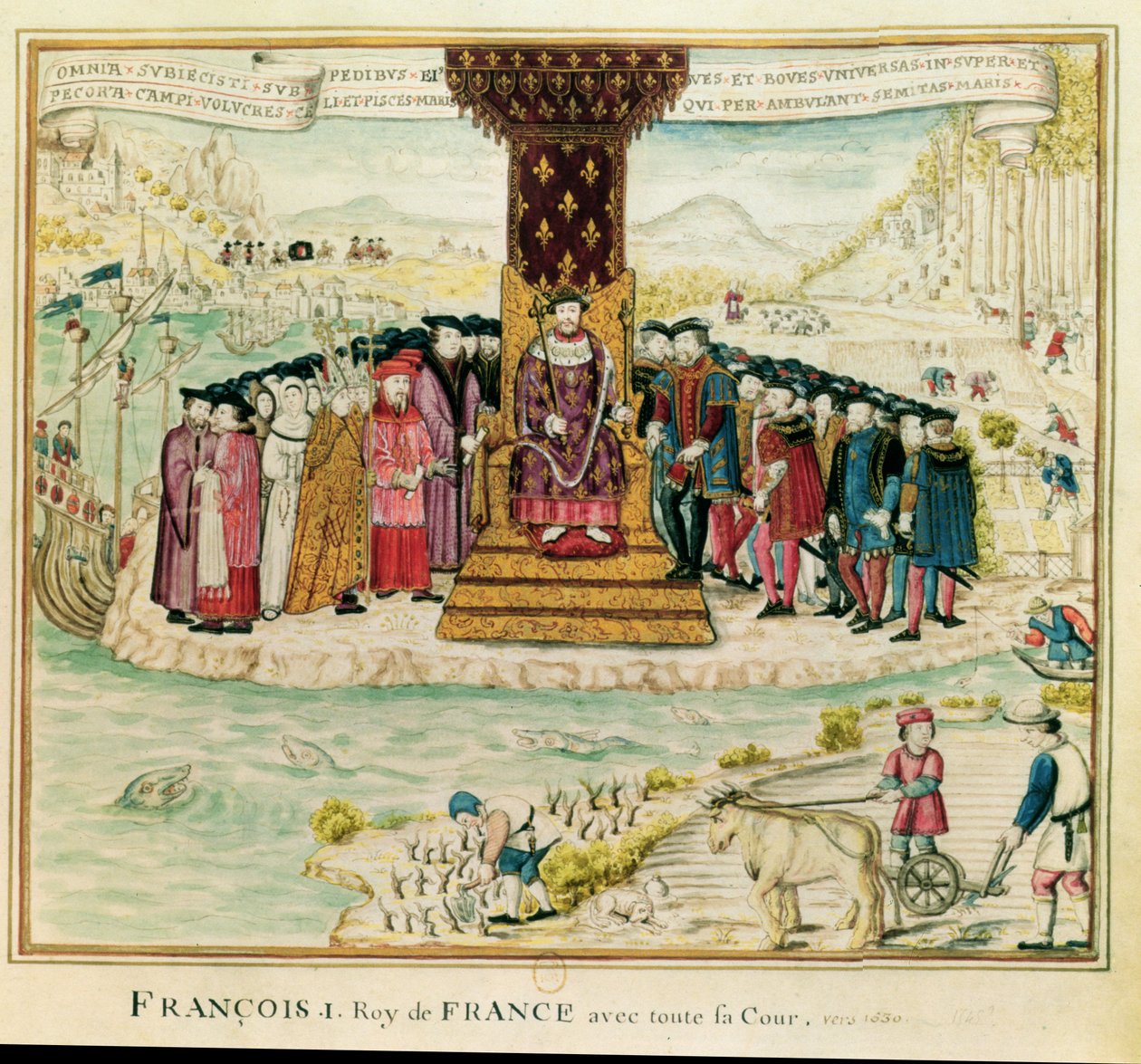 فرانسيس الأول (1494-1547) محاط بديره ، حوالي 1630 (مرحاض على ورق) بواسطة المدرسة الفرنسية
