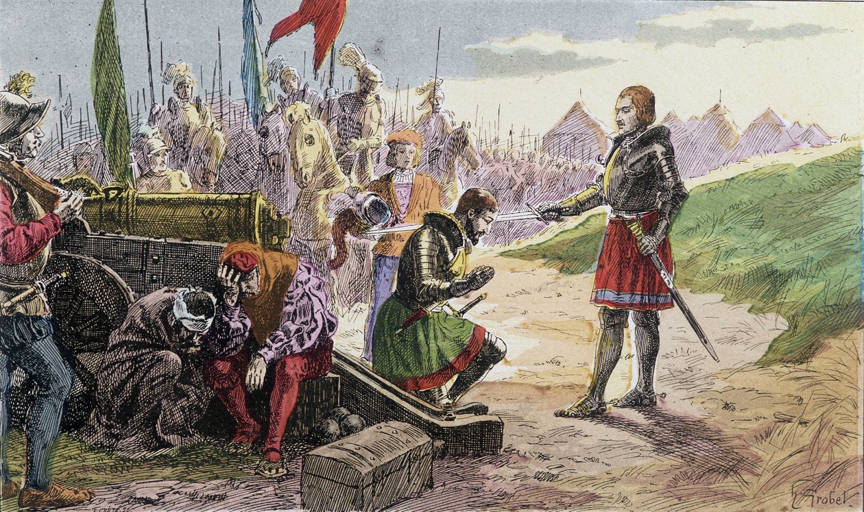 Francois 1st, weapon Chevalier by Bayard, in Marignan - Illustration 19th century. بواسطة المدرسة الفرنسية
