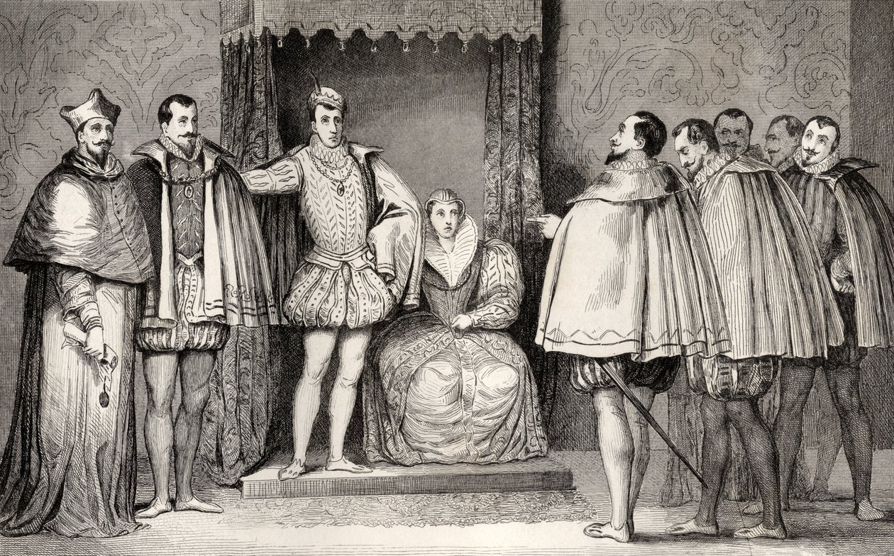 يخبر فرانسوا الثاني (1544-1560) النواب البرلمانيين أن دوق غيز والكاردينال سيحكمان الدولة ، من `` Histoire de France &39;&39; بواسطة Colart ، المنشور عام 1840 بواسطة المدرسة الفرنسية