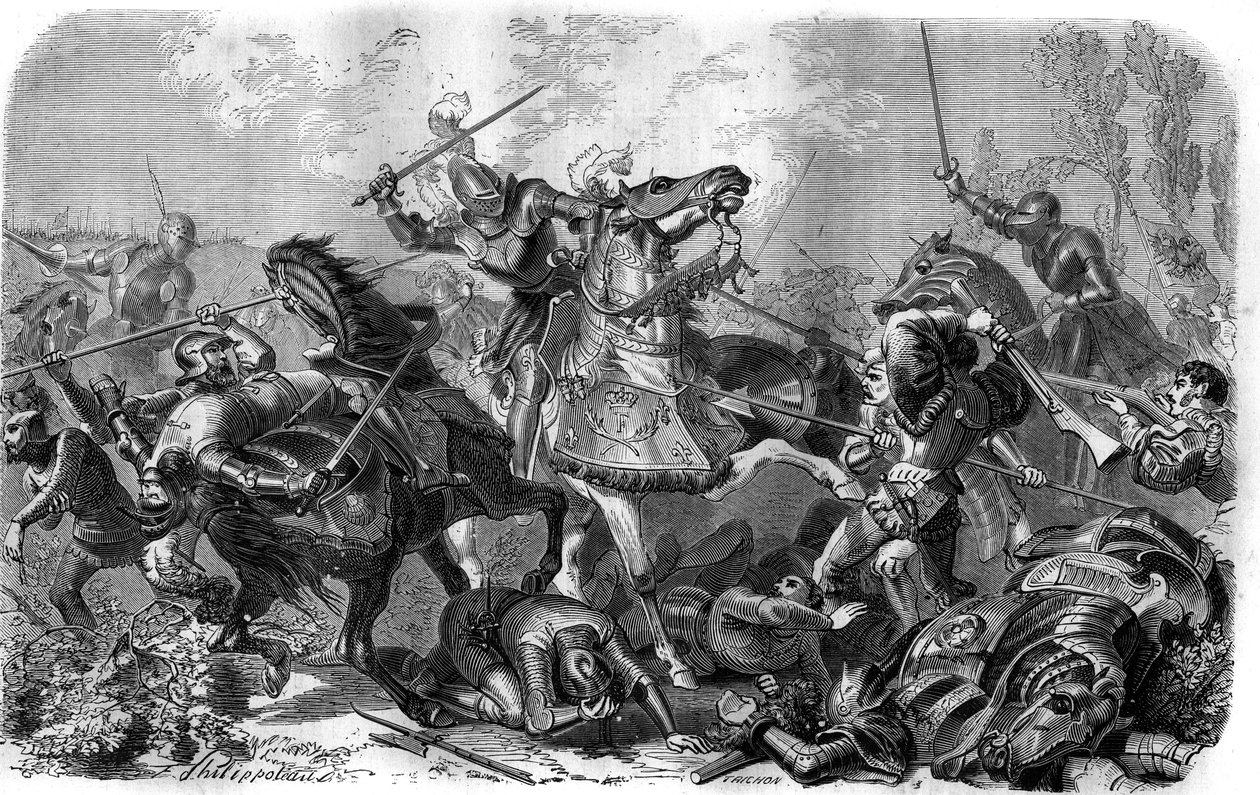 فرانسوا الأول (1494-1547) ، ملك فرنسا ، أسر في معركة بافيا في 24 فبراير بواسطة المدرسة الفرنسية