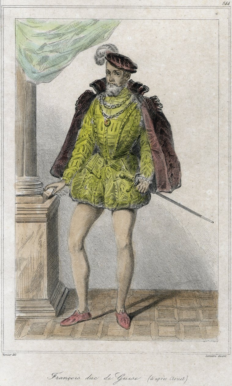 فرانسوا الأول من لورين ، دوق Guise الثاني (1519 - 1563). بدأت الحرب الدينية الأولى بمذبحة واسي (فاسي) (1562). نقش القرن التاسع عشر. بواسطة المدرسة الفرنسية