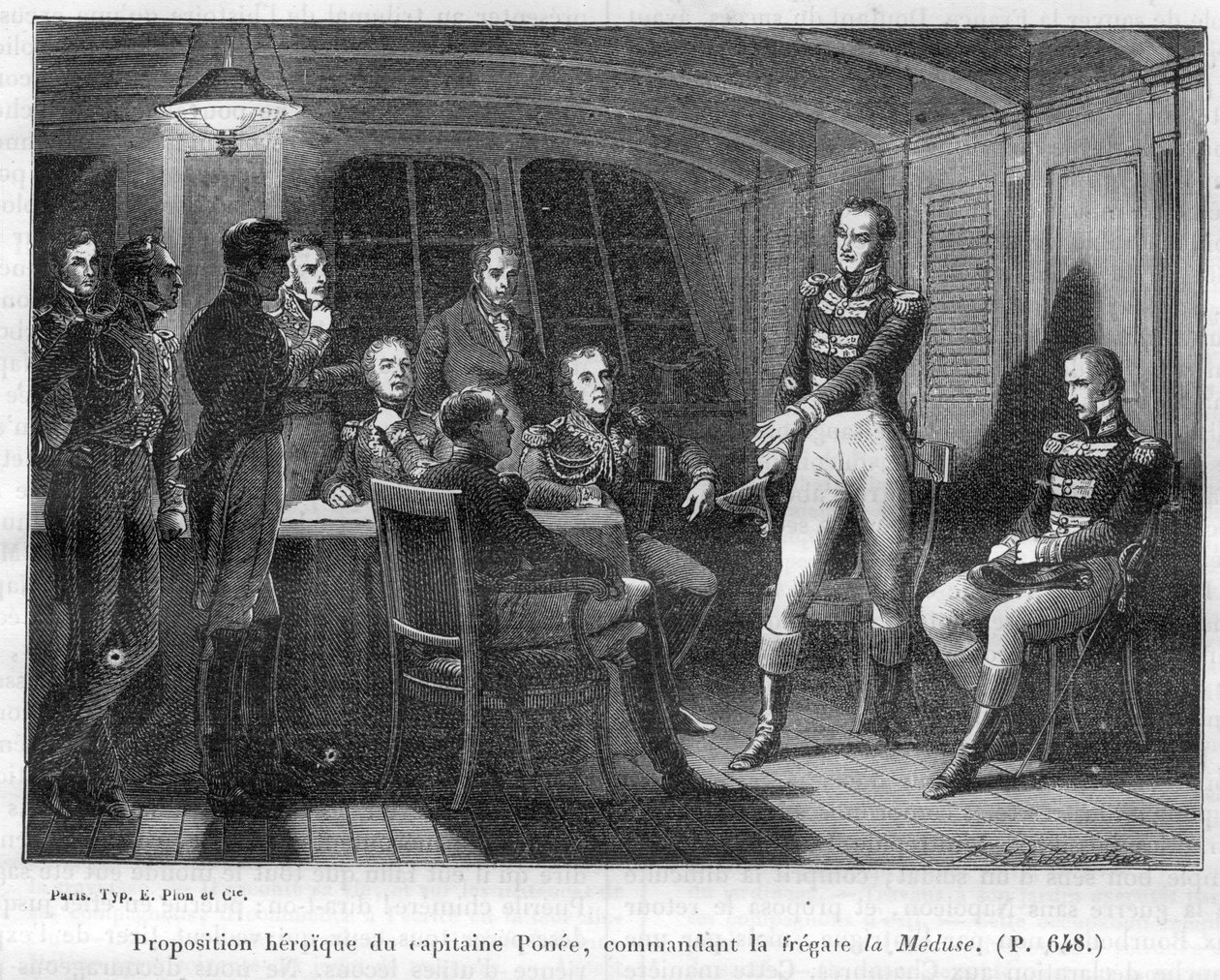 عرض فرانسوا بوني الثاني (1775-1863) ، قائد La Meduse ، نابليون فيديل ، على الإمبراطور أن يقاتل بمفرده Le Bellerophon - في "تاريخ الإمبراطورية بعد تاريخ القنصلية" بقلم Adolphe Thiers -1879 - مجموعة خاصة بواسطة المدرسة الفرنسية