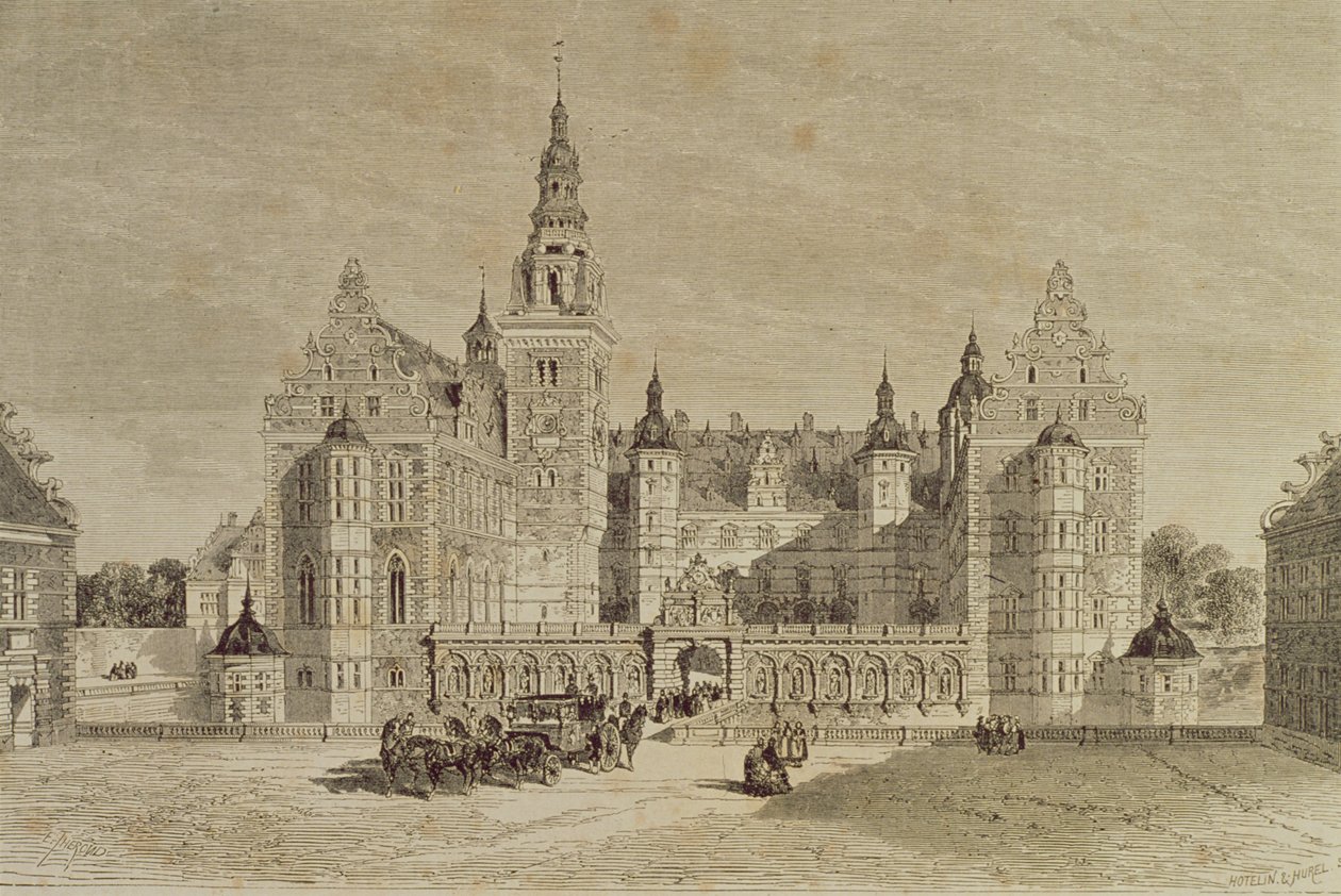قلعة فريدريكسبورج ، هيليرود ، الدنمارك ، 1850s ، من `` Le Tour du Monde ، نشرت باريس ، 1860s بواسطة المدرسة الفرنسية