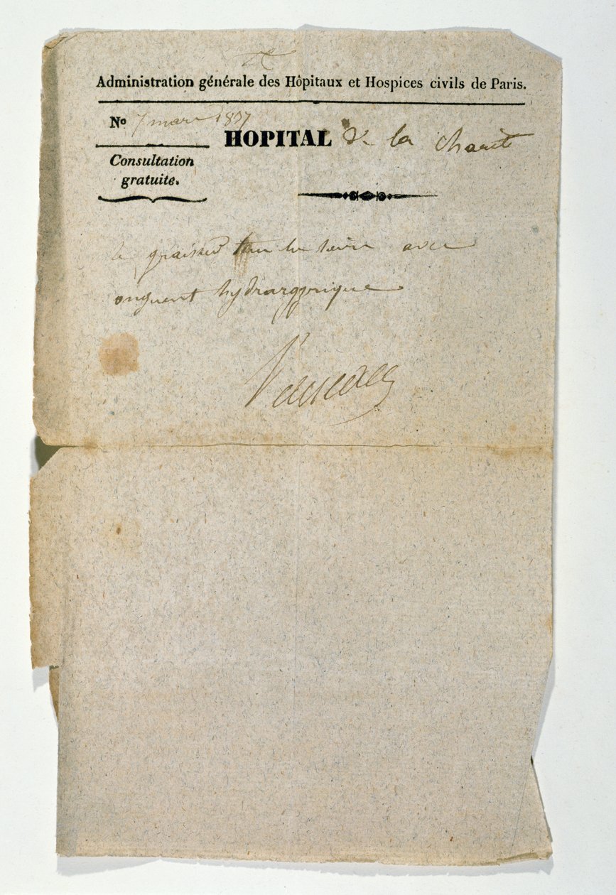 وصفة مجانية من مستشفى Hopital de la Charite ، باريس ، 7 مارس 1837 بواسطة المدرسة الفرنسية
