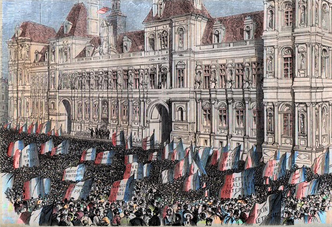 الحكومة الفرنسية المؤقتة لعام 1848 - الحكومة المؤقتة لعام 1848 - انتخابات أبريل 1848 - مظاهرة العمال في فندق دي فيل في باريس (17 مارس) بواسطة المدرسة الفرنسية