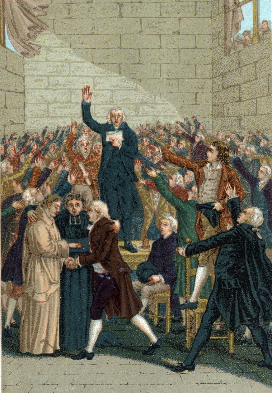 الثورة الفرنسية (1789-1799) قسم Jeu de Paume في فرساي في 20 يونيو 1789 في وسط جان سيلفان بيلي (1736-1793). بواسطة المدرسة الفرنسية