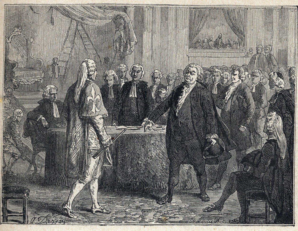 الثورة الفرنسية - الجمعية العامة في 23/06/1789: فخامة غابرييل (هونوري-غابرييل) ريكويتي ، كونت ميرابو (1749-1791) المرتد هنري إيفرار (هنري إيفرار) ، ماركيز درو بريز (درو-بريز) (1762- 1829). نقش من عام 1889. مجموعة خاصة. بواسطة المدرسة الفرنسية