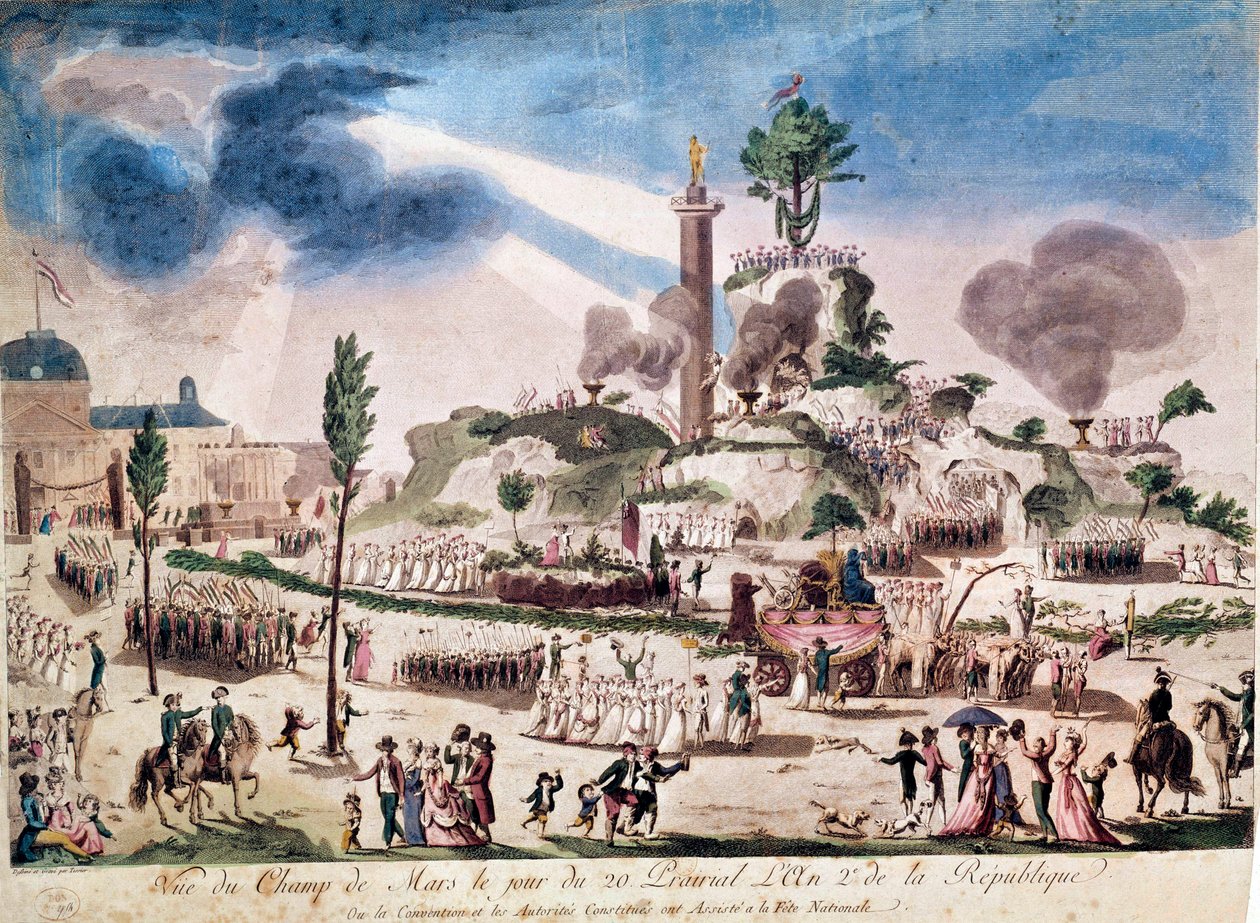 الثورة الفرنسية: عيد الوجود الأسمى في Champs de Mars في 8/06/1794 (20 Prairial An II). نقش مجهول من القرن الثامن عشر. بواسطة المدرسة الفرنسية
