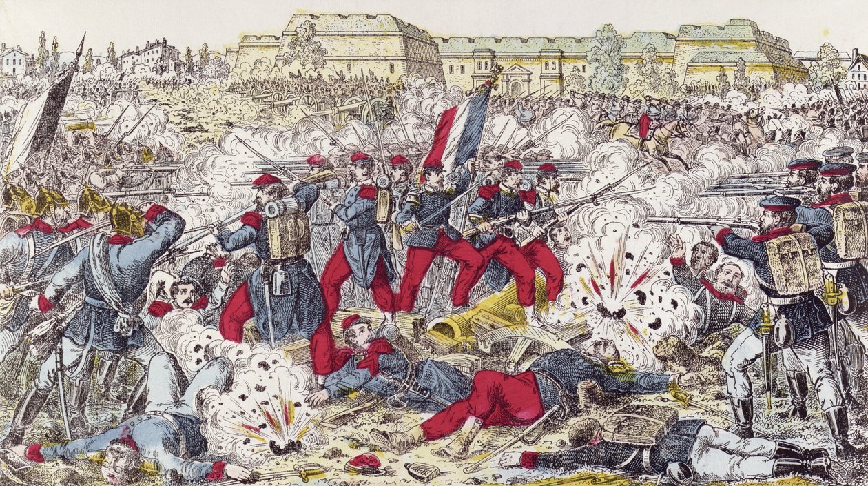 القوات الفرنسية المحاصرة من قبل الجيش البروسي في معركة سيدان ، 31 أغسطس 1870 بواسطة المدرسة الفرنسية