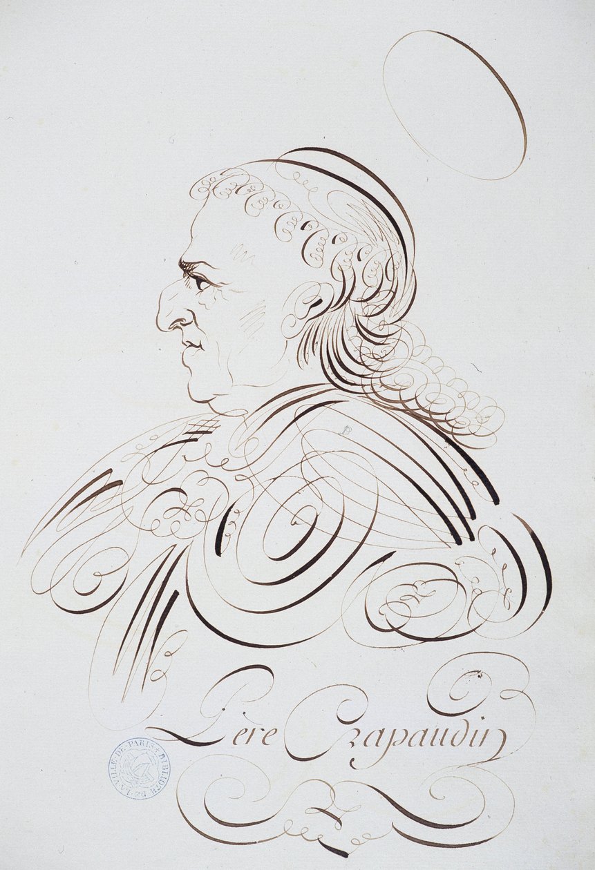 الخط الفرنسي: صورة للأب Crapaudin بواسطة برنار باريس حوالي عام 1780. المكتبة التاريخية لمدينة باريس. بواسطة المدرسة الفرنسية