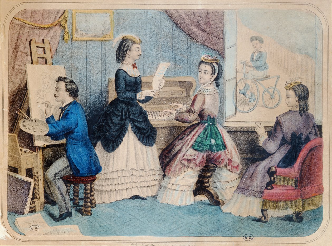 لوحة أزياء فرنسية تصور الأنشطة الفنية ، 1867 بواسطة المدرسة الفرنسية