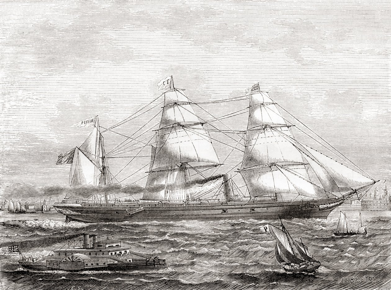 بطانة المحيط الأطلنطي الفرنسية التي تعمل بالبخار (1866-1888) ، من Les Merveilles de la Science ، سنة 1870 بواسطة المدرسة الفرنسية