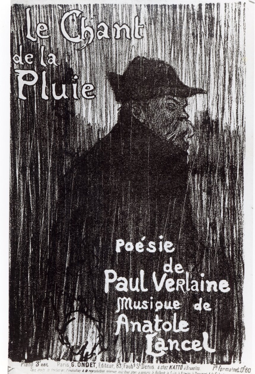 الغلاف الأمامي للموسيقى يسجل Le Chant de la pluie ، من قصيدة كتبها Paul Verlaine ، 1844 بواسطة المدرسة الفرنسية