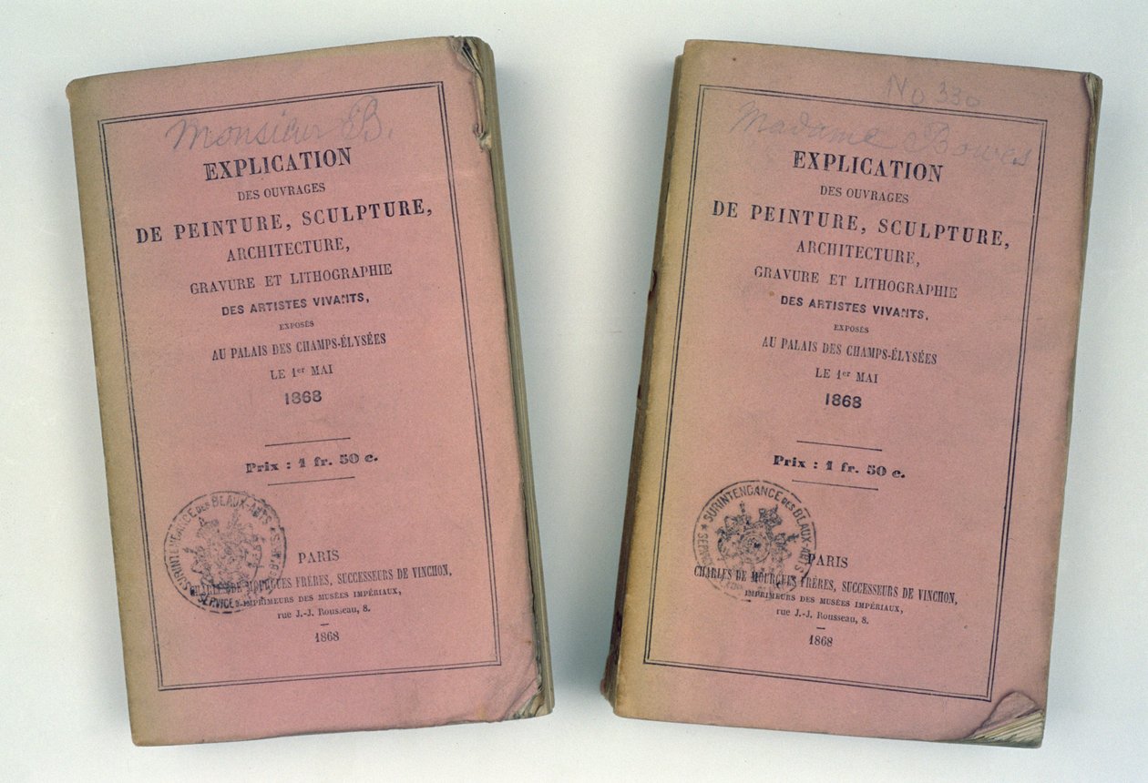 أغلفة أمامية لكتالوجين للصالون الفرنسي مقدمة للسيد والسيدة باوز ، 1868 بواسطة المدرسة الفرنسية