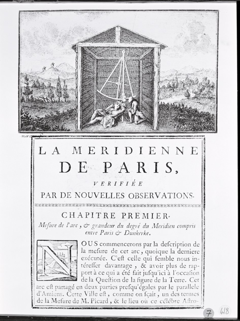الصفحة الأولى من الفصل الأول من La Meridienne de Paris بقلم سيزار فرانسوا كاسيني دي ثوري ، 1744 بواسطة المدرسة الفرنسية