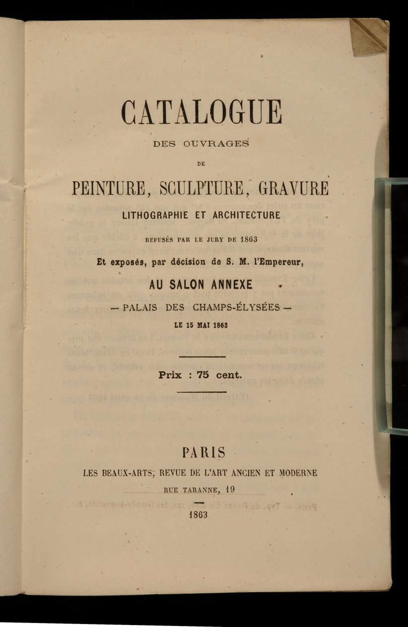 واجهة للكتالوج لصالون رفض 1863 بواسطة المدرسة الفرنسية