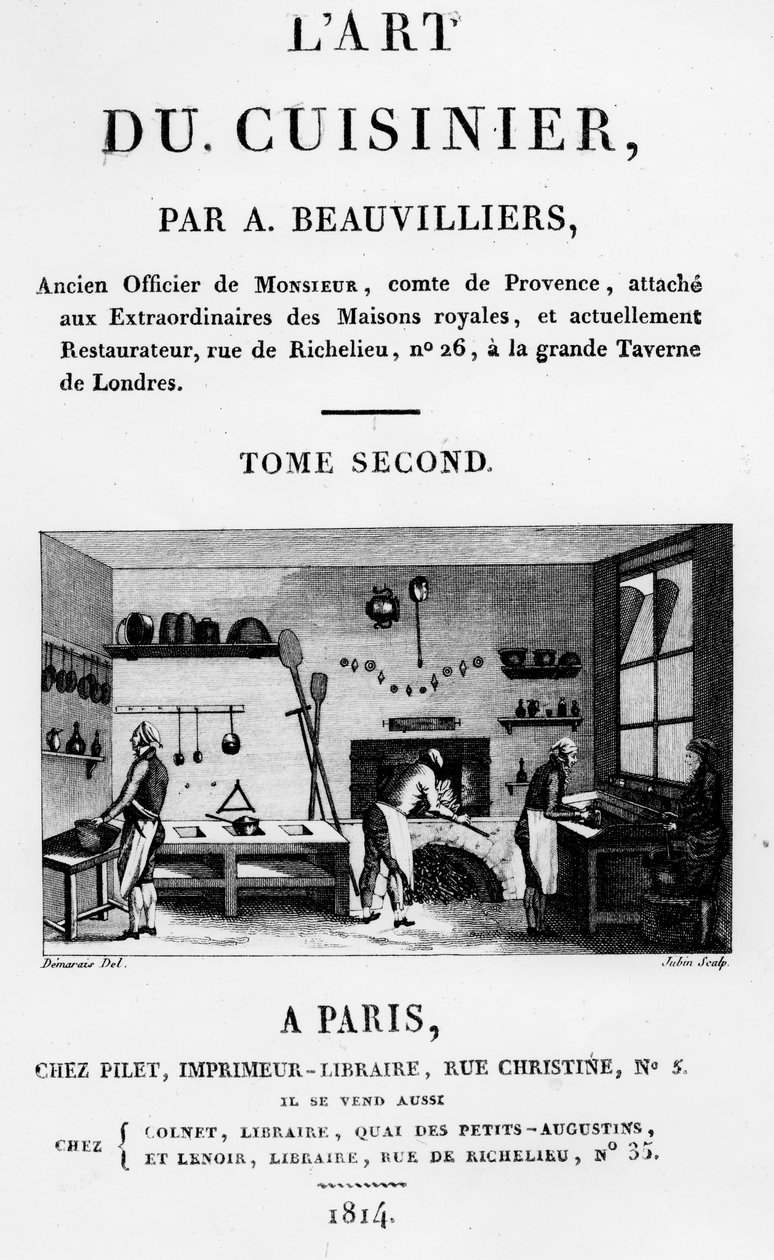 صورة من LArt du Cuisinier بواسطة أنطوان بوفيلييه ، نقشها Jubin ، تم نشره عام 1814 بواسطة المدرسة الفرنسية