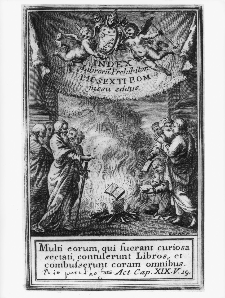 صورة في صدر الكتاب من فهرس Prohibitorum الذي يصور سيارة دا 1786 بواسطة المدرسة الفرنسية