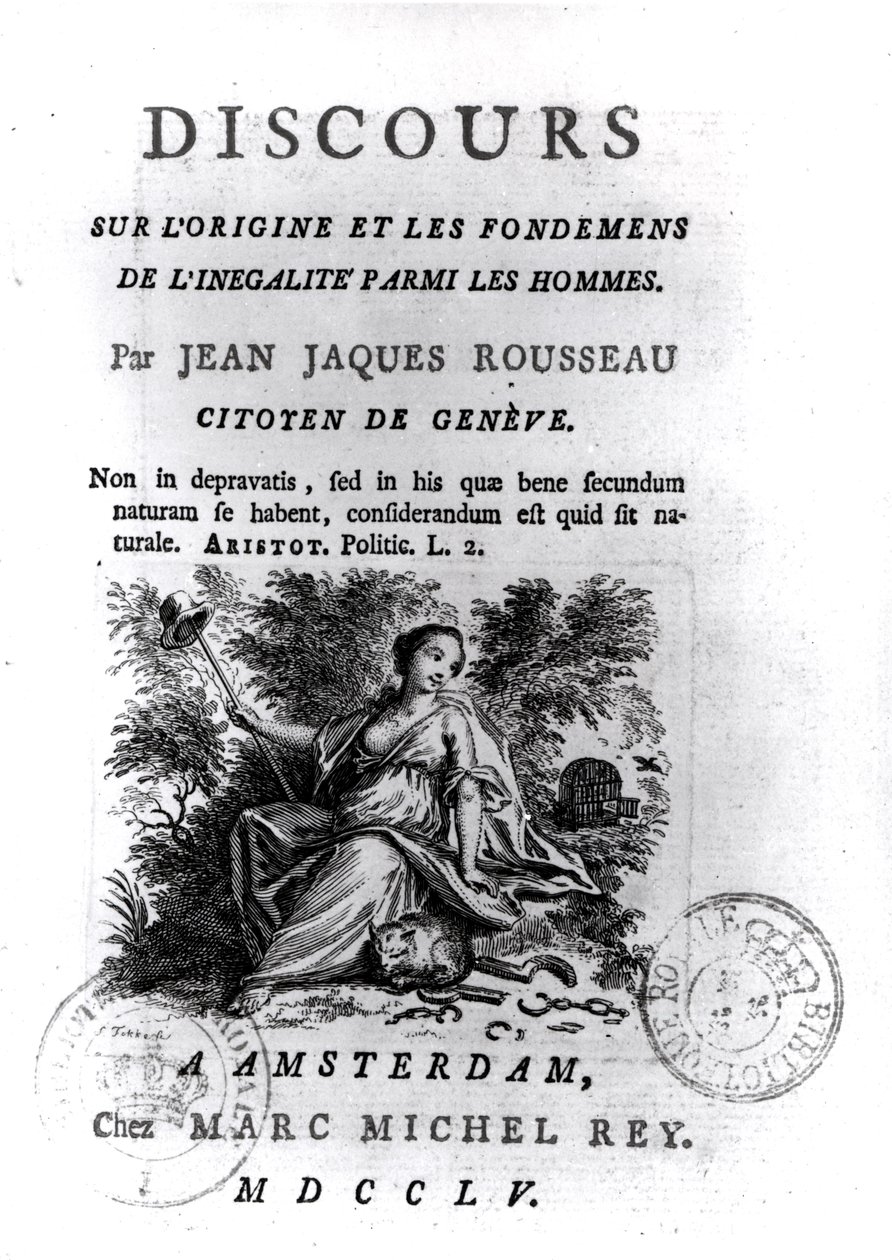 صورة لخطاب حول أصل وأسس عدم المساواة بين الرجال بقلم جان جاك روسو (1712-1778) ج 1755 بواسطة المدرسة الفرنسية
