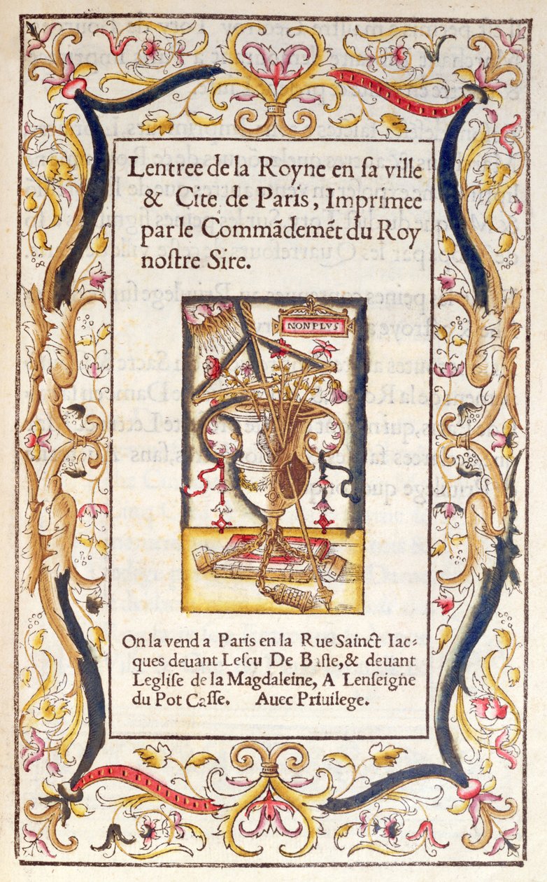 صورة إلى كتاب عن دخول مارغريت دي نافار (1492-1549) إلى باريس عام 1531 بواسطة المدرسة الفرنسية