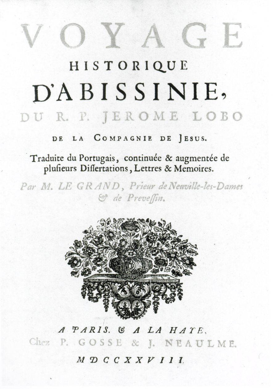 صورة من الترجمة الفرنسية لرحلة إلى الحبشة بقلم جيرونيمو لوبو (c.1596-1678) نشرت عام 1728 بواسطة المدرسة الفرنسية