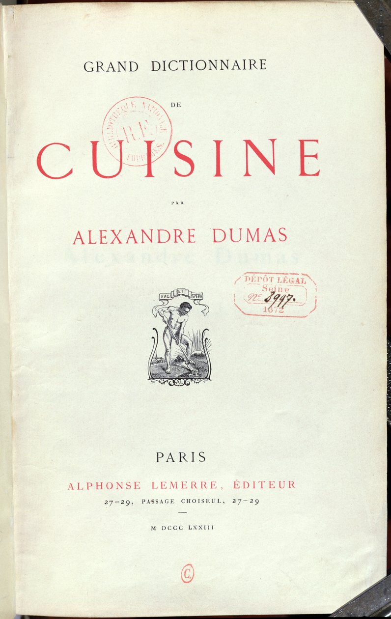 واجهة إلى Grand Dictionnaire de Cuisine بقلم ألكسندر دوماس بيري (1803-70) 1873 بواسطة المدرسة الفرنسية