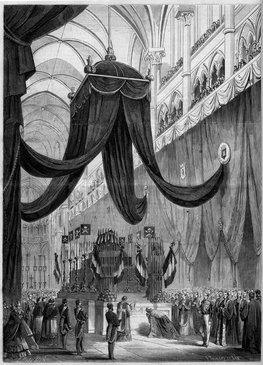 جنازة إسبريت فيكتور إليزابيث بونيفاس دي كاستيلان (1788-1862) ، مارشال فرنسي: كاتافالك المتوفى أثناء الاحتفال الديني في كاتدرائية ليون ، رون (69) بواسطة المدرسة الفرنسية