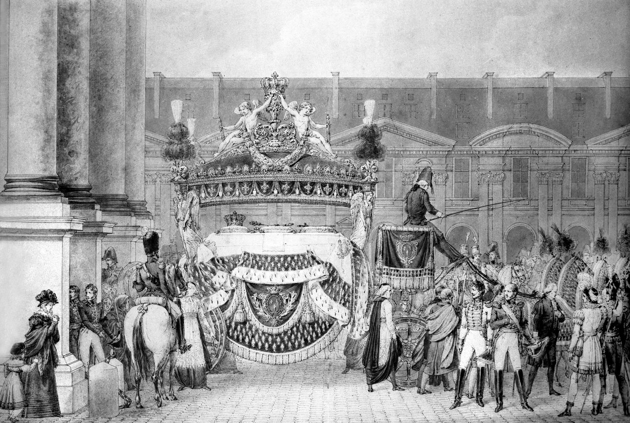 جنازة الملك الفرنسي لويس الثامن عشر (1755-1824) في سبتمبر 1824 (نقش) بواسطة المدرسة الفرنسية