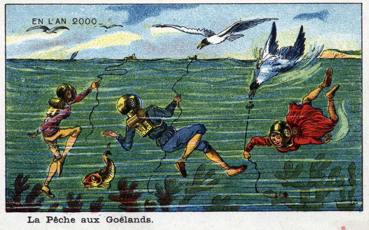 المستقبل: رؤية القرن التاسع عشر لعام 2000 - الدوري الإيطالي "" En l'year 2000 ": La Pêche aux Goëlands. الطباعة الحجرية الملونة بواسطة فيلمارد بواسطة المدرسة الفرنسية