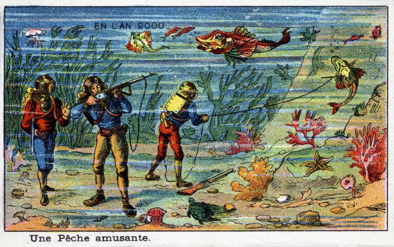 Futuredays: A Vision Century of the Year 2000 Series: A Fun Fishing (Under the Sea). الطباعة الحجرية الملونة بواسطة فيلمارد بواسطة المدرسة الفرنسية