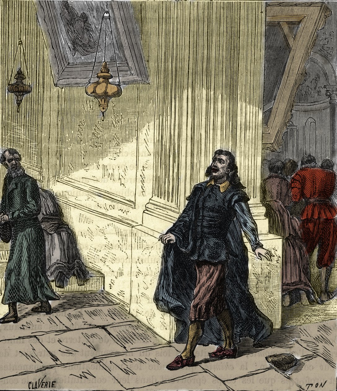جاليليو جاليلي (1564-1642) ، عالم إيطالي ، يراقب التأرجح الشبيه بالبندول للمصباح في كاتدرائية بيزا ، إيطاليا ، في 1582 - جاليليو جاليلي في الجليل (1564-1642) يراقب اهتزاز مصباح كاتدرائية بيزا في 1582 - نقش ط بواسطة المدرسة الفرنسية