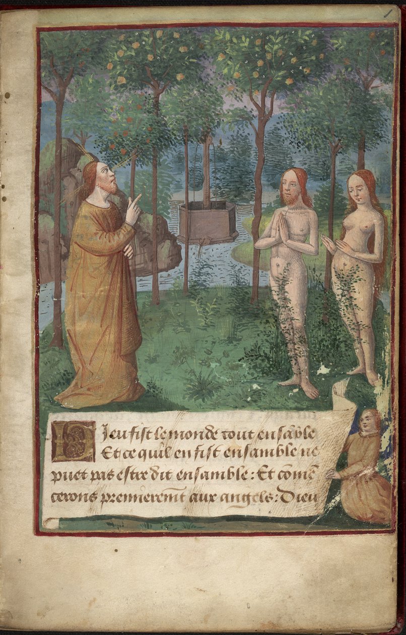 جنة عدن ، إضافة MS 26667 ، f.1r ، Chronique Universelle بواسطة المدرسة الفرنسية