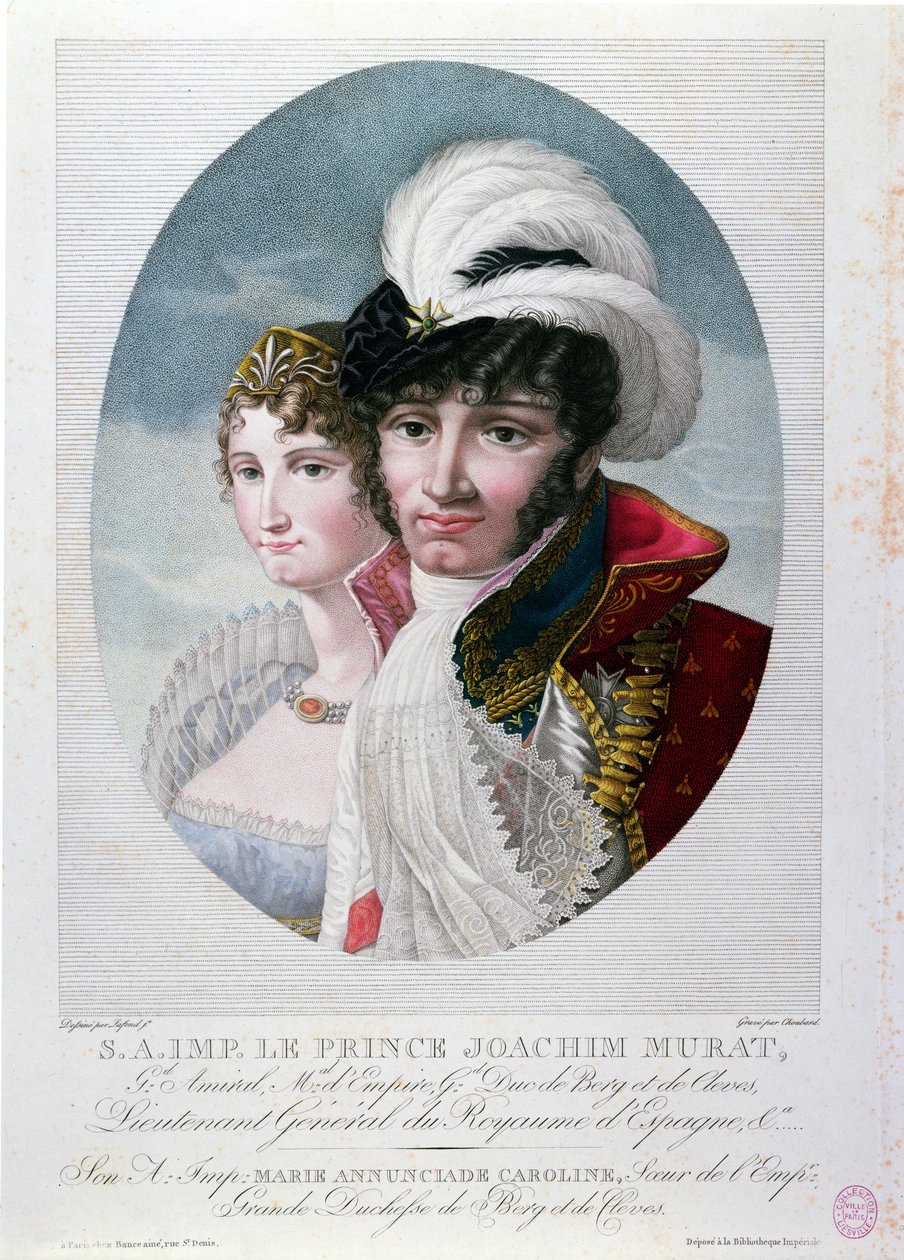 الجنرال يواكيم مورات (c.1767-1815) وزوجته كارولين بونابرت (1782-1839) بواسطة المدرسة الفرنسية