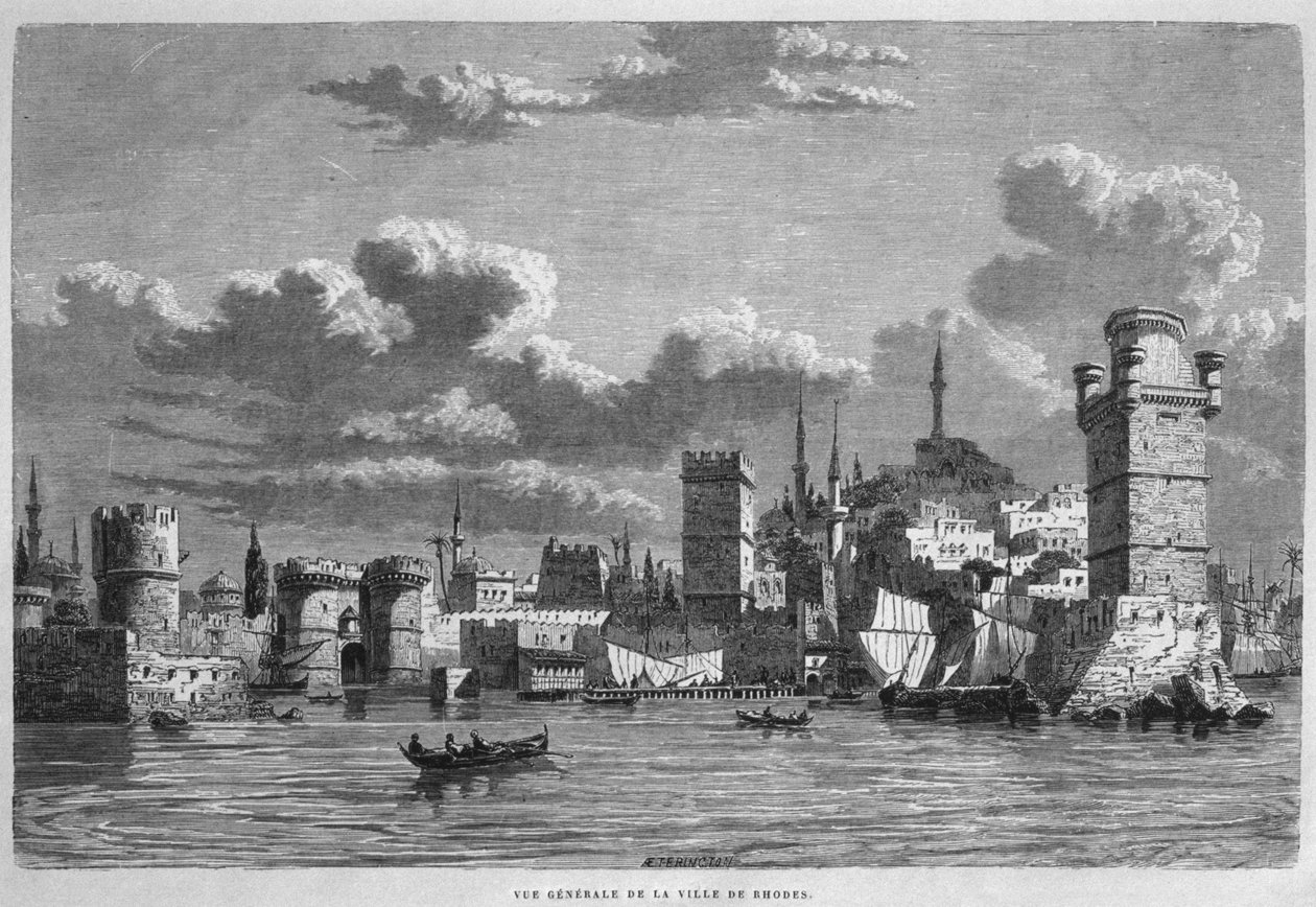 منظر عام لرودس من سوريا اليوم. رحلات إلى فينيسيا ولبنان وجودي. 1875-1880 من لويس تشارلز إميل لورت ، 1884 (النقش وزن الجسم) بواسطة المدرسة الفرنسية