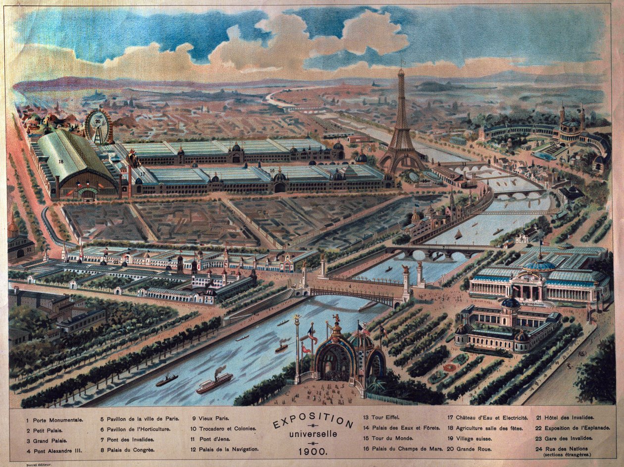 General view of the Paris Universal Exhibition. Engraving of 1900. Musee Carnavalet. بواسطة المدرسة الفرنسية