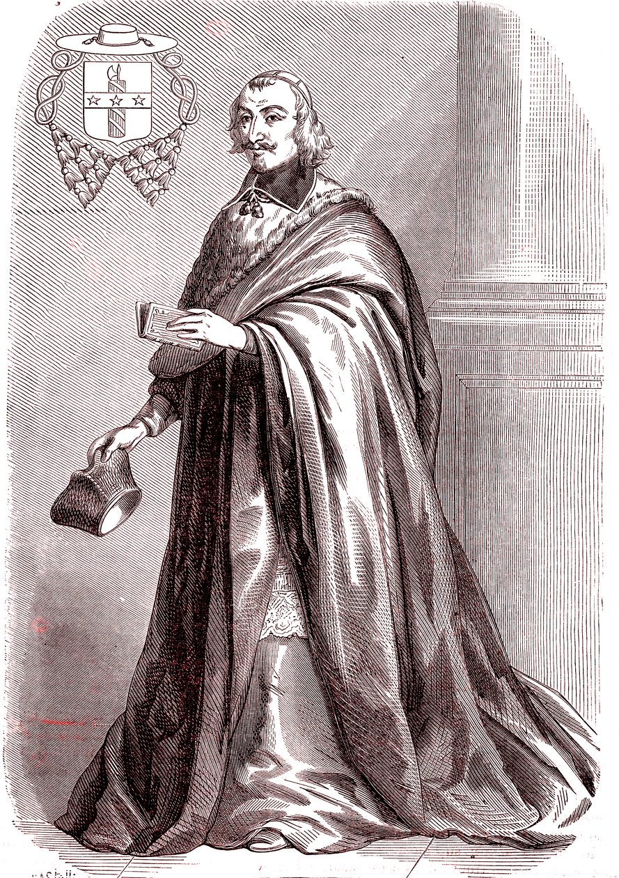 جوليو ريموندو مازارينو، كاردينال فرنسي ودبلوماسي من أصل إيطالي.1865 (نقش) بواسطة المدرسة الفرنسية