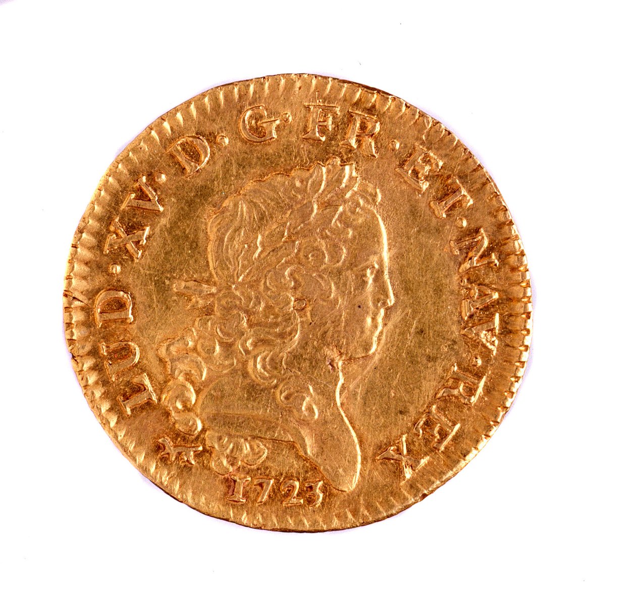 Golden french Louis, reign of king Louis XV (1715-1774) 1723 Diam. 2,3 cm Naples, museo archeologico بواسطة المدرسة الفرنسية