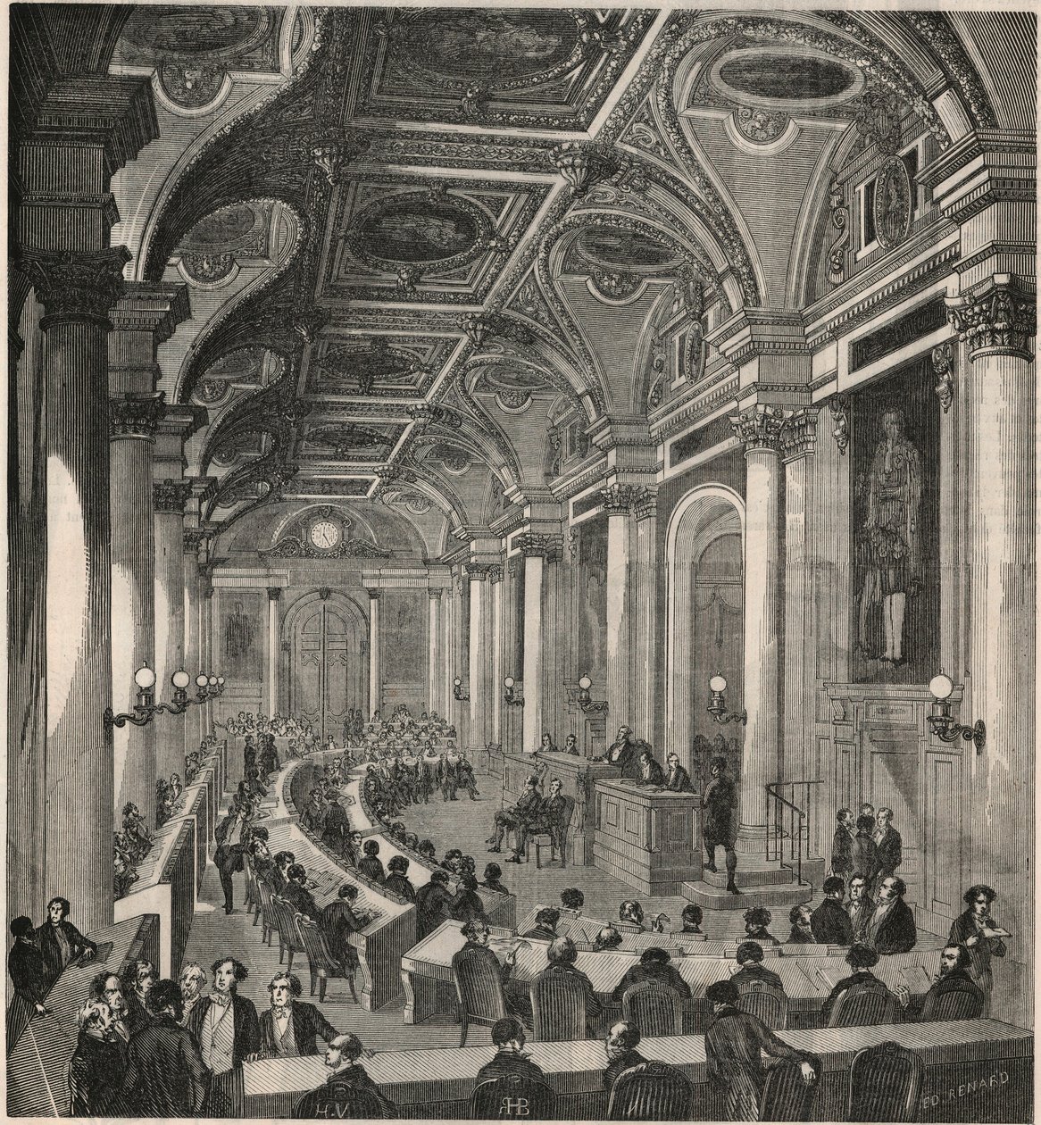 غرفة اجتماعات كبيرة في مجلس الدولة في باريس - نقش في "Tableau-de-Paris" بقلم إدموند تيكسييه 1852 بواسطة المدرسة الفرنسية