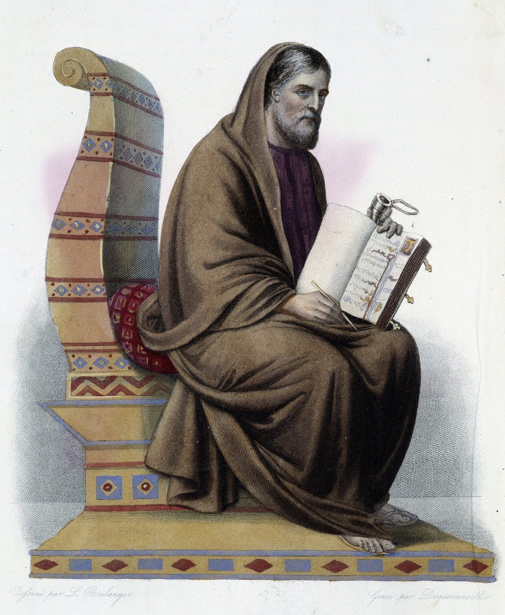 Gregoire de Tours (538-594) eveque de Tours and historian of the church- in “” Le Plutarque francais””, by Mennechet, Paris بواسطة المدرسة الفرنسية
