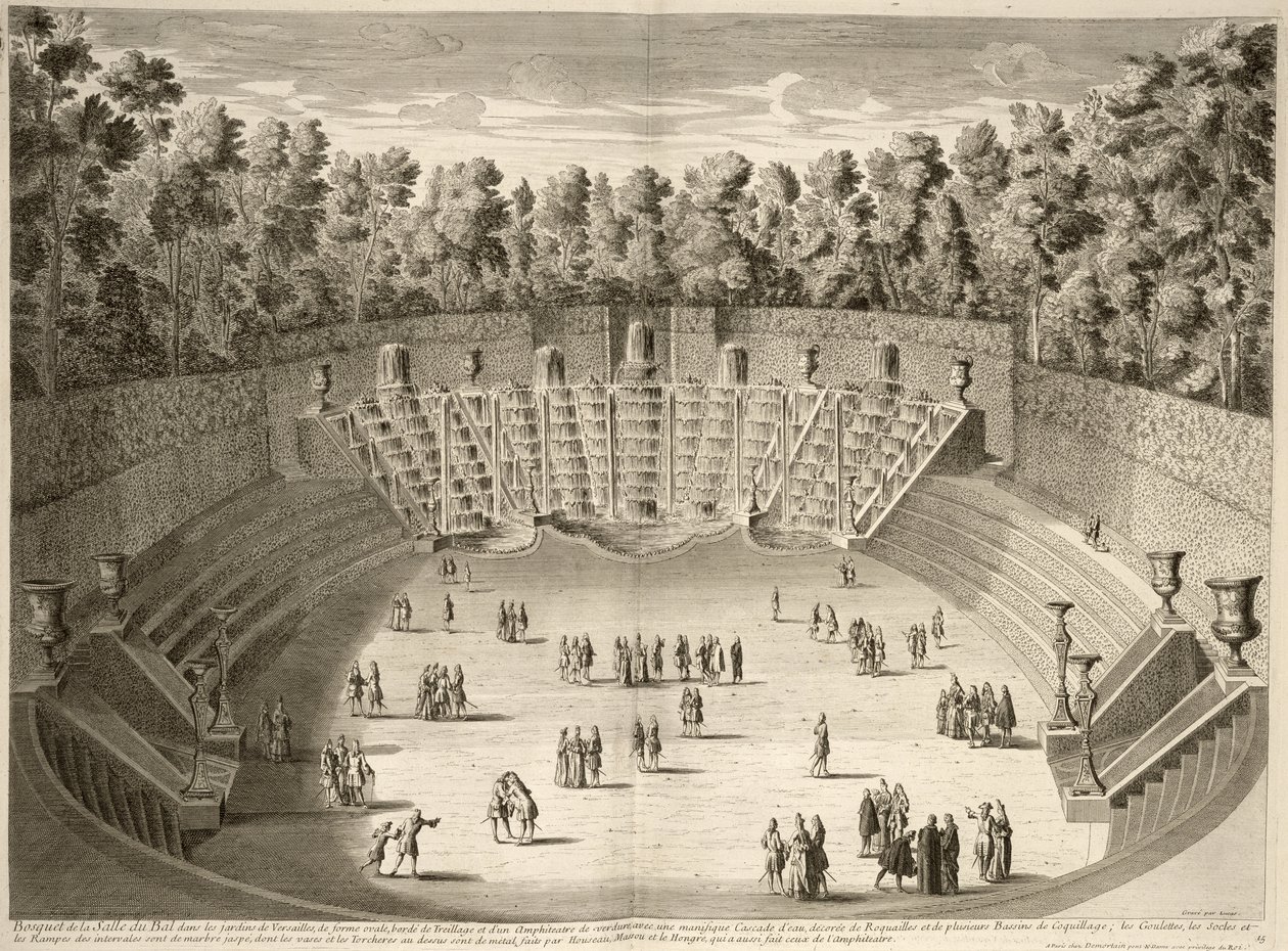 بستان سالي دو بال ، فرساي ، من Les Plans ، Profiles et Elevations des Ville et Chateau de Versailles ، محفورة بواسطة Lucas ، تم نشره في عام 1715 بواسطة المدرسة الفرنسية