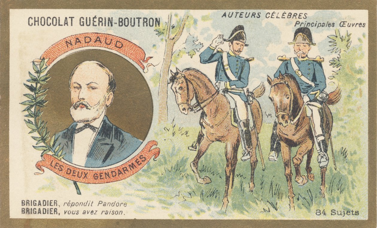 غوستاف نادو (1820-1893) ، كاتب أغاني وشاعر فرنسي ، مؤلف كتاب "Les deux Gendarmes" أو "Pandora" الساخر الذي يحظره النظام بواسطة المدرسة الفرنسية