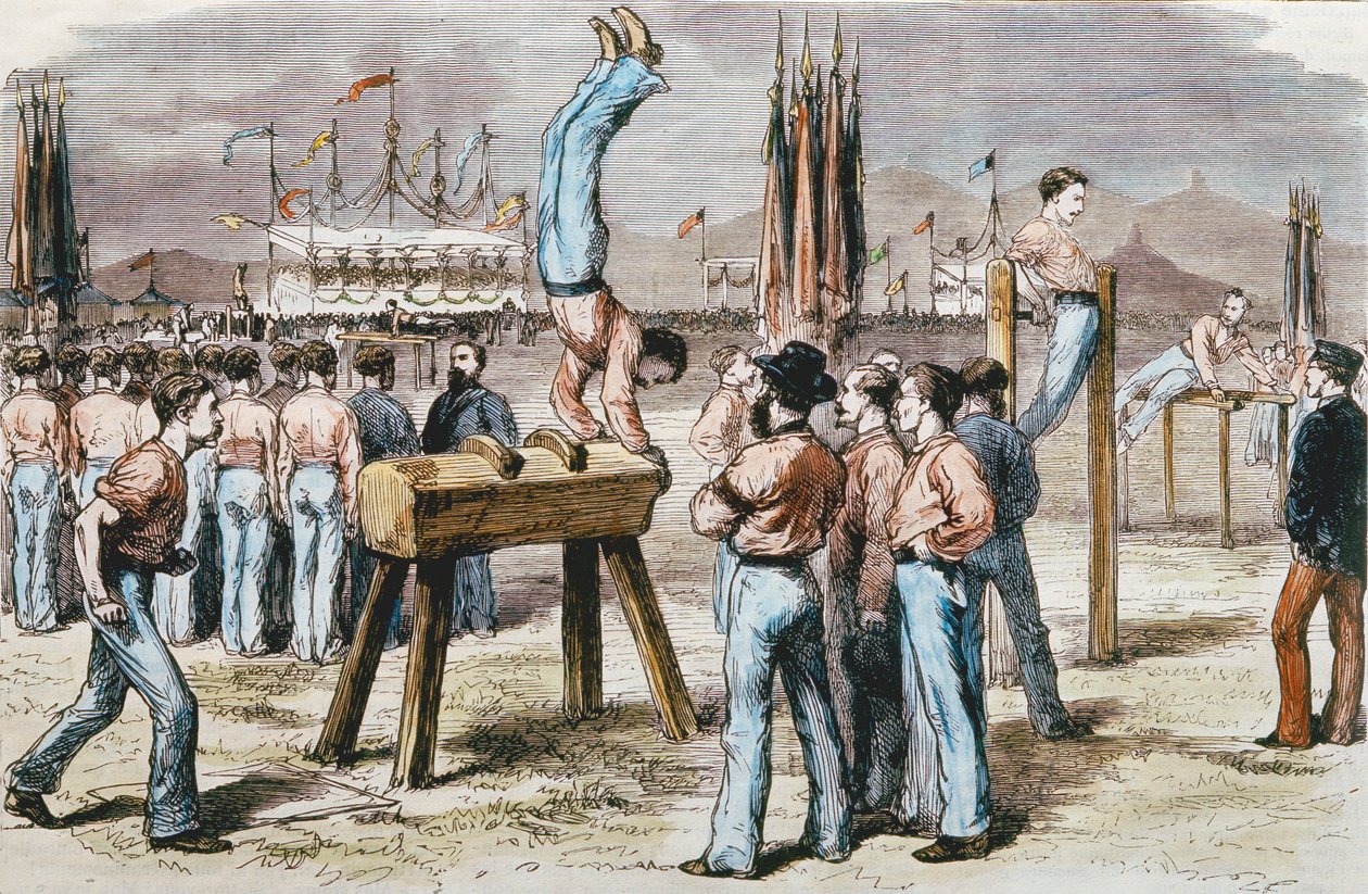 مسابقة الجمباز ، 1876 (نقش الألوان) بواسطة المدرسة الفرنسية