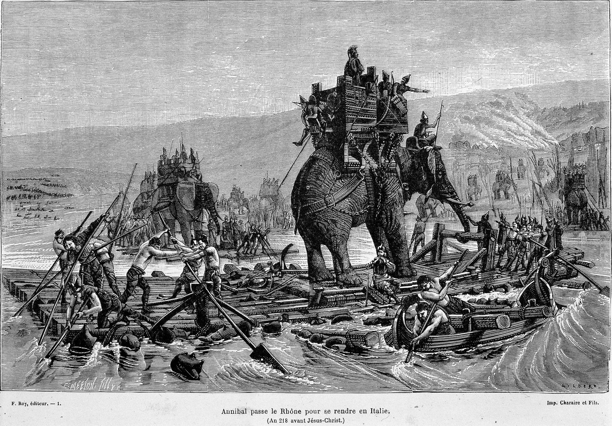 Hannibal passes the Rhone to Italy (year 218 BC) - in “France and the French through the centuries”” بواسطة المدرسة الفرنسية
