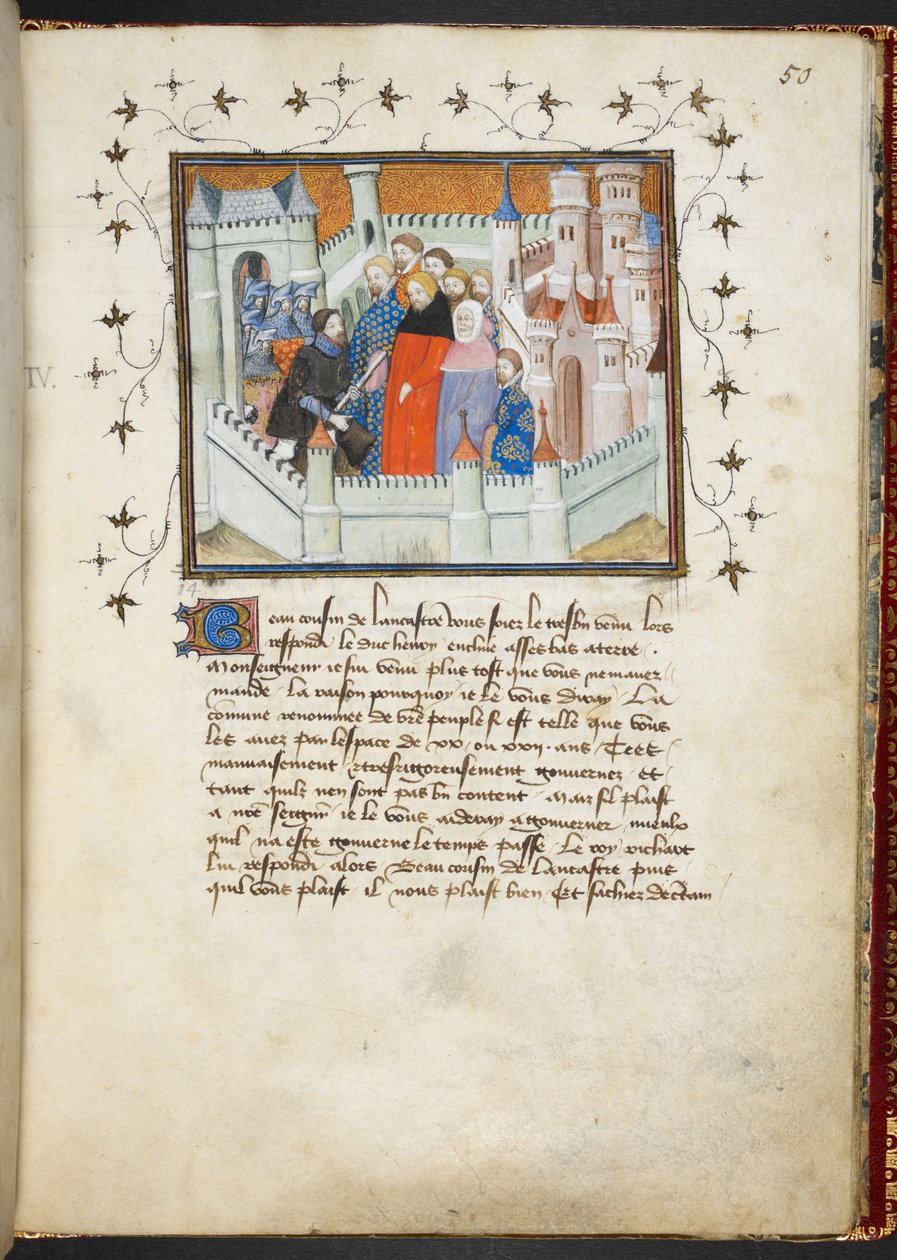 Harley 1319 f.50، Richard II and Bolingbroke at Flint Castle، c.1401-05 (vellum) بواسطة المدرسة الفرنسية