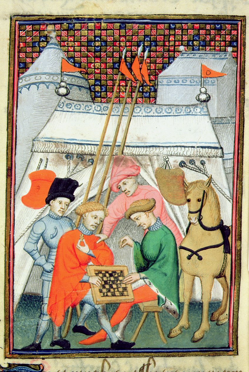 هارلي 4431 f.133 يوليسيس يلعب الشطرنج ، نسخة باريسية ، ج 1410-15 (رق) بواسطة المدرسة الفرنسية