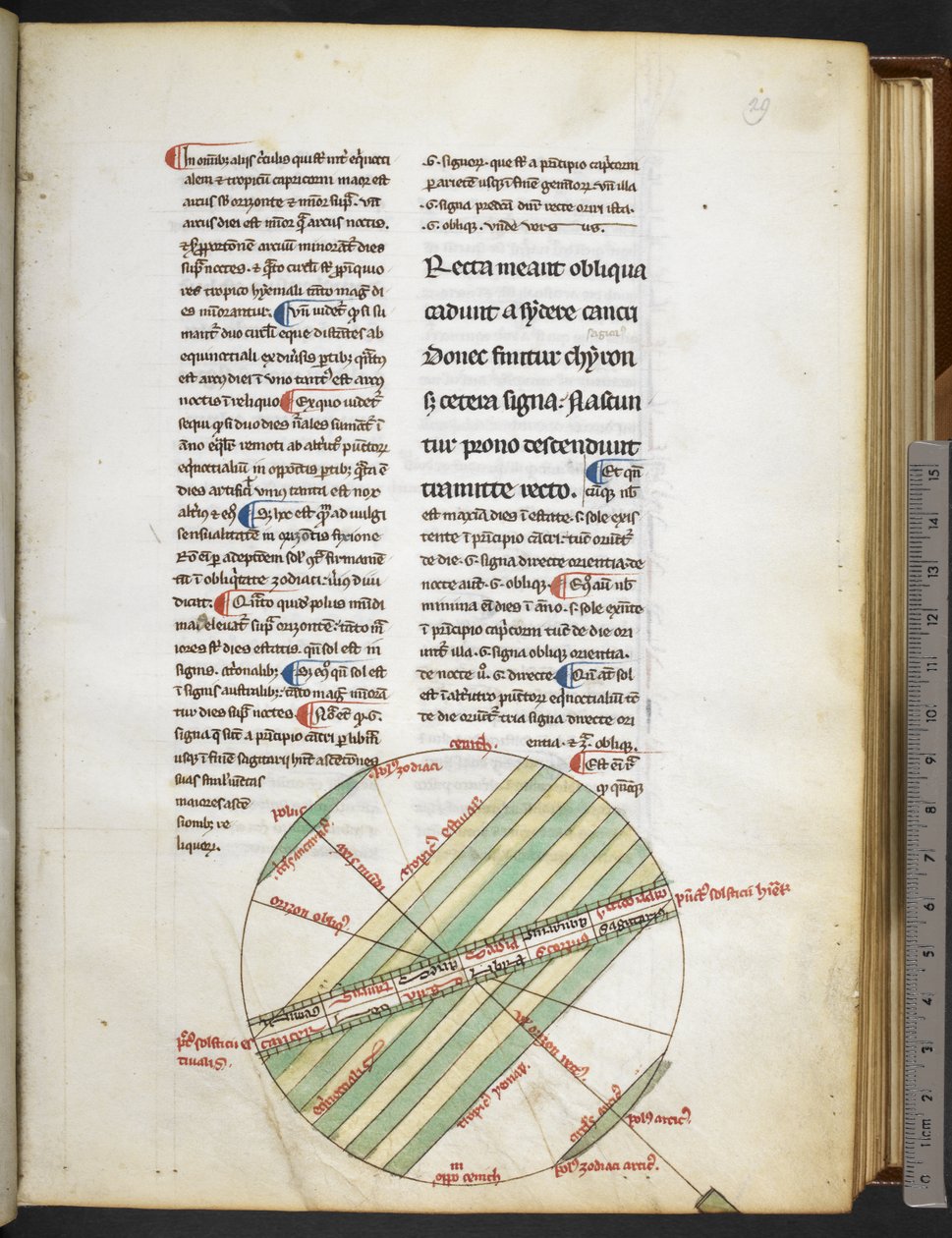 Harley MS 3647 f.29 من "De Sphaera" بقلم يوهانس دي ساكرو بوسكو ، من "مجموعة فلكية متنوعة" ، حوالي 1300 (حبر ولون على ورق) بواسطة المدرسة الفرنسية
