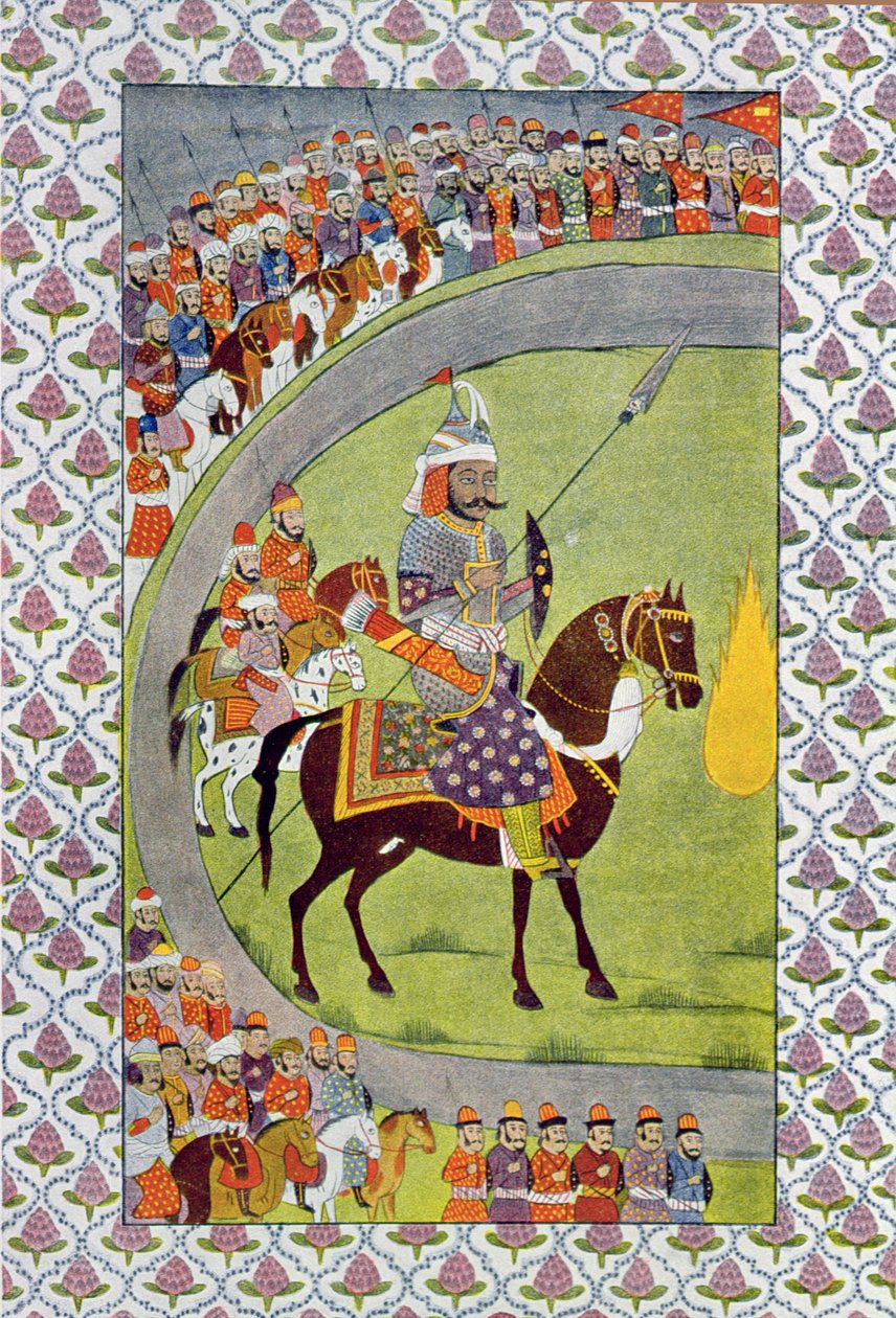أمسك برأسه ودرعه ، رسم توضيحي من الليالي العربية ، 1895 (نقش ملون) بواسطة المدرسة الفرنسية