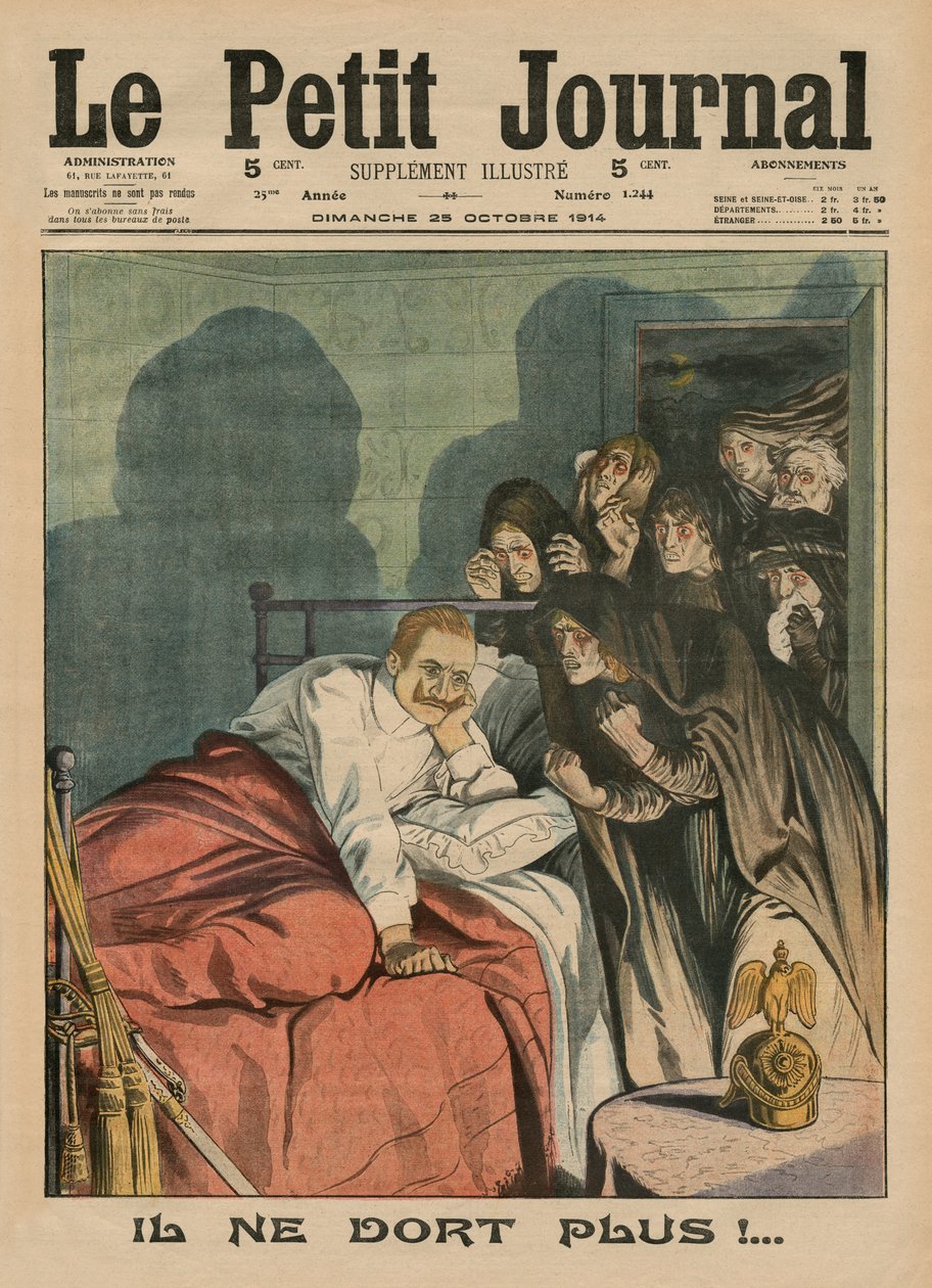 لم يعد ينام بعد الآن! ، صورة الغلاف الأمامي من `` Le Petit Journal &39;&39; ، ملحق illustre ، 25 أكتوبر 1914 بواسطة المدرسة الفرنسية