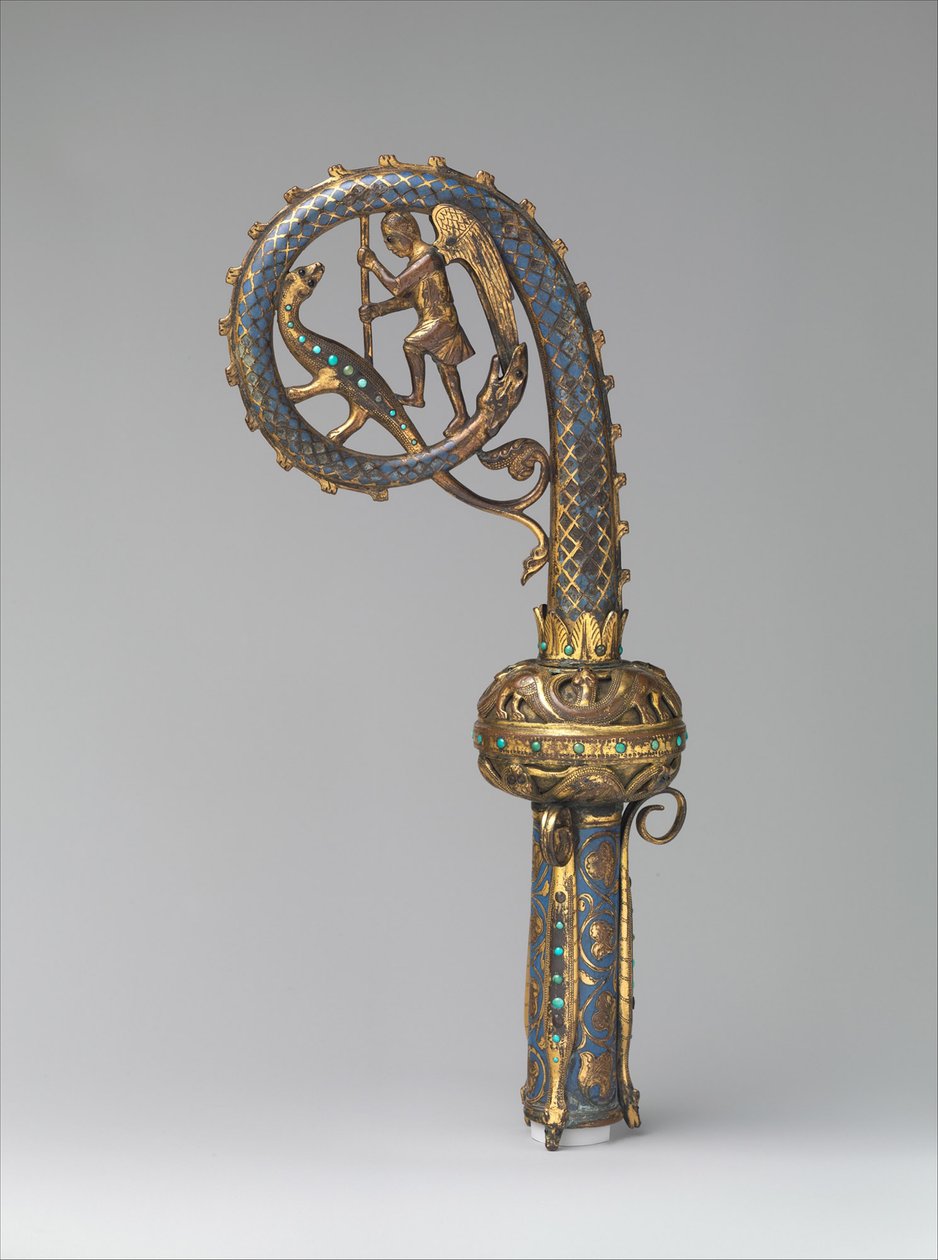 رأس Crozier مع القديس مايكل يذبح التنين بواسطة المدرسة الفرنسية