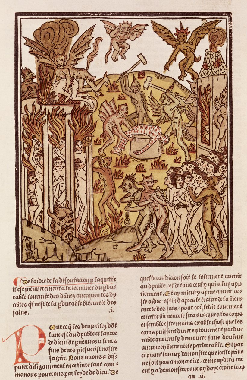 الجحيم ، من "La Cite de Dieu" ، 1486-87 (xylograph) بواسطة المدرسة الفرنسية